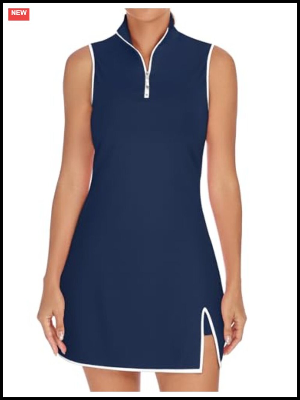 Sleeveless Tennis Golf Dress with Built-in Shorts Zip Up Stand Collar Athletic